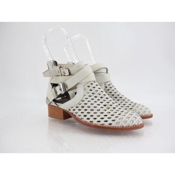 Jeffrey Campbell Womens Everly Boot Size 6.5 Ivory leather Block Heel Buckles - Picture 1 of 12